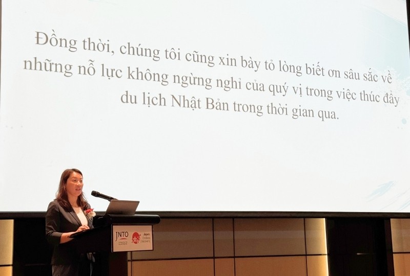Bà Matsumoto Fumi, Trưởng đại diện JNTO tại Việt Nam phát biểu tại Hội thảo. Ảnh: Hồ Hạ.