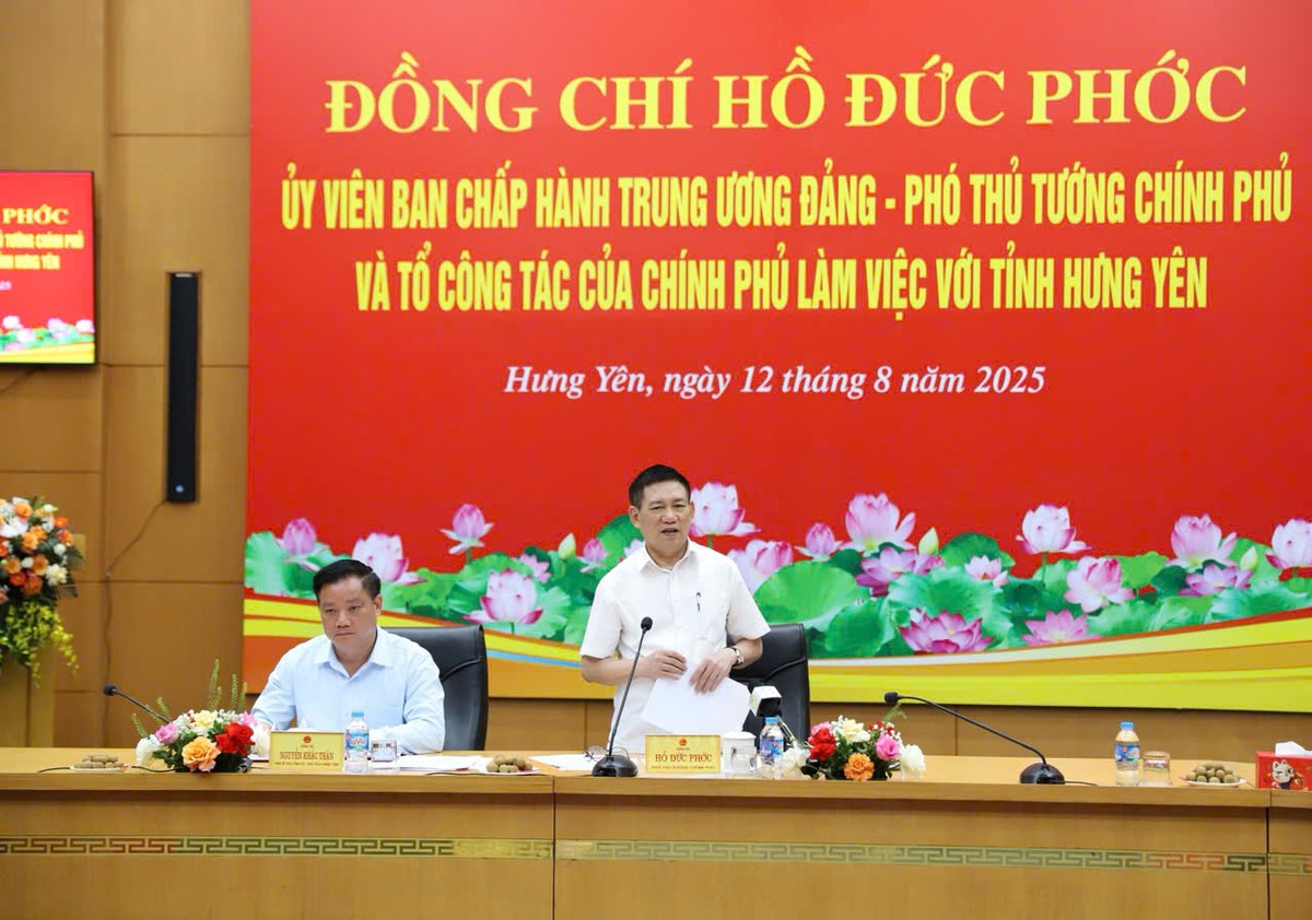 Phó thủ tướng Chính phủ Hồ Đức Phớc chỉ đạo tại buổi làm việc với tỉnh Hưng Yên. Ảnh: Nguyễn Quỳnh