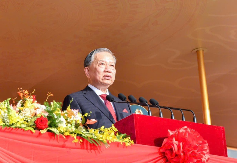 Đồng chí Tô Lâm, Tổng Bí thư Ban Chấp hành Trung ương Đảng Cộng sản Việt Nam, đọc Diễn văn “Kỷ niệm 80 năm Cách mạng tháng Tám thành công (19/8/1945 - 19/8/2025) và Quốc khánh nước Cộng hòa xã hội chủ nghĩa Việt Nam (2/9/1945 - 2/9/2025)”. Ảnh: VGP.