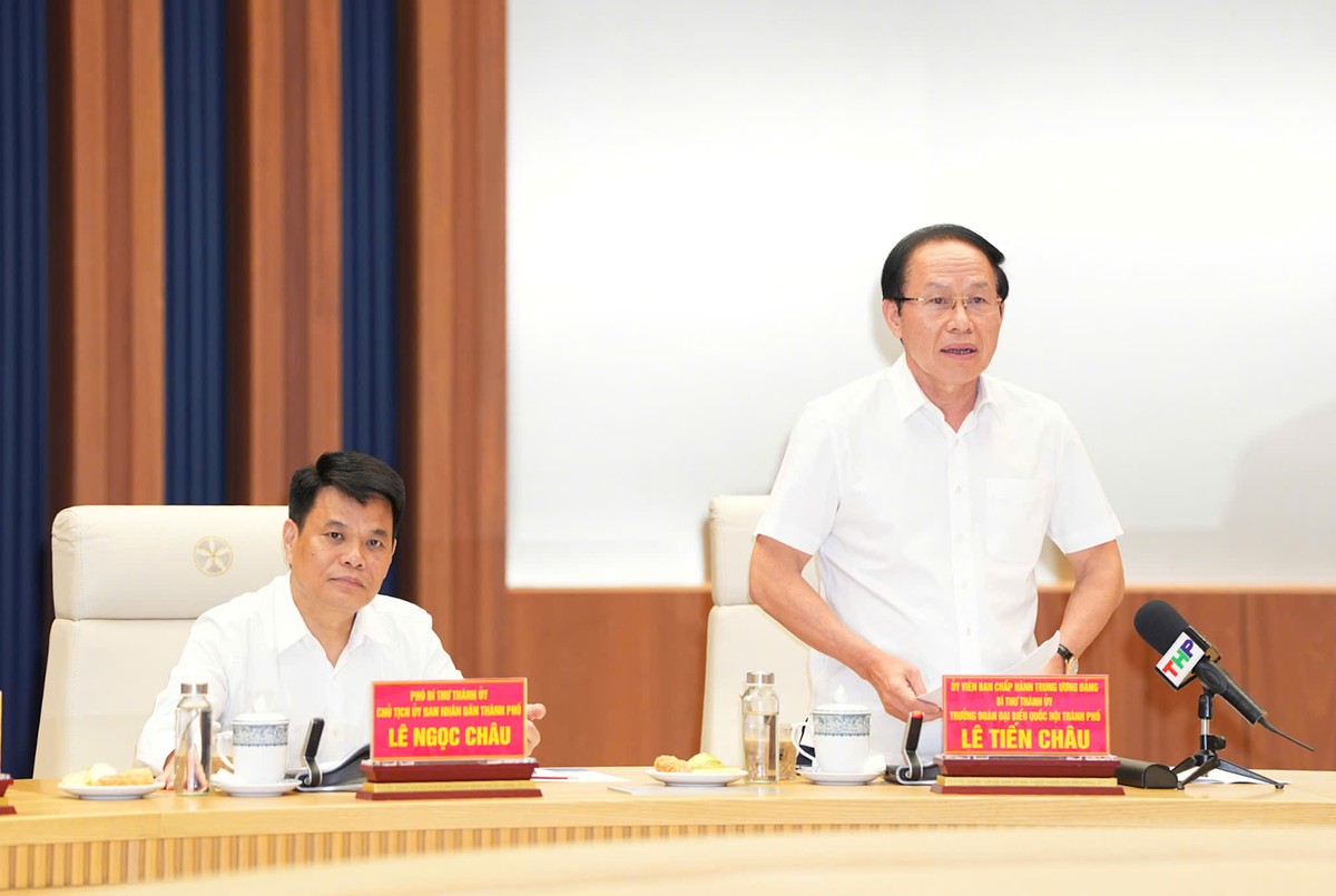 Ông Lê Tiến Châu, Bí thư Thành ủy Hải Phòng phát biểu tại buổi làm việc.