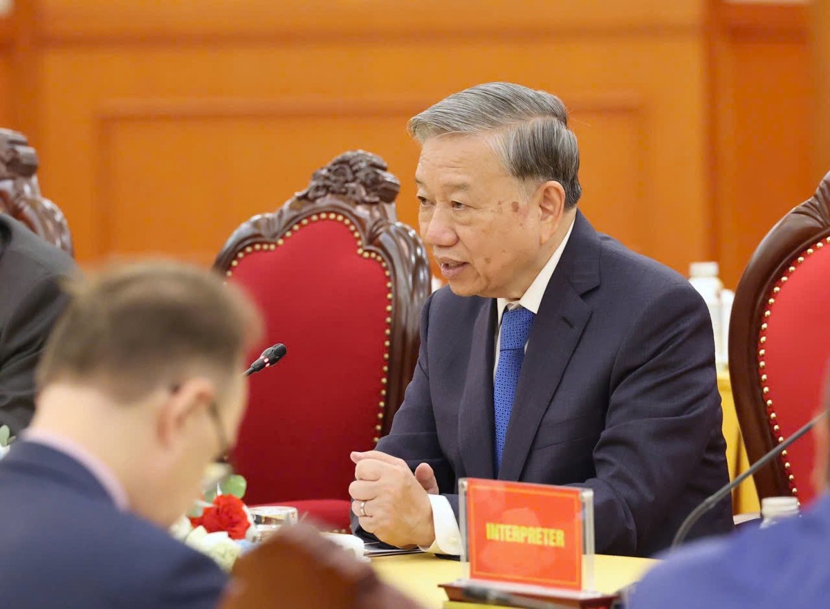 Tổng Bí thư Tô Lâm phát biểu tại buổi tiếp.