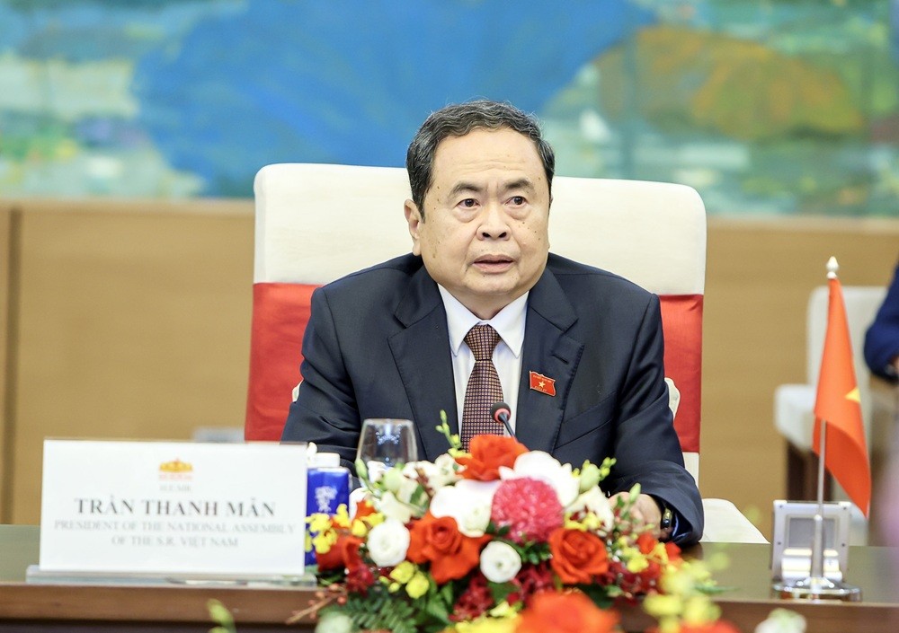 Chủ tịch Quốc hội Trần Thanh Mẫn phát biểu tại buổi hội đàm.