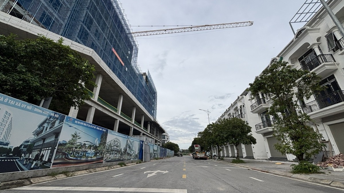 Đối diện khu nhà ở xã hội là dãy nhà liền kề và shophouse.