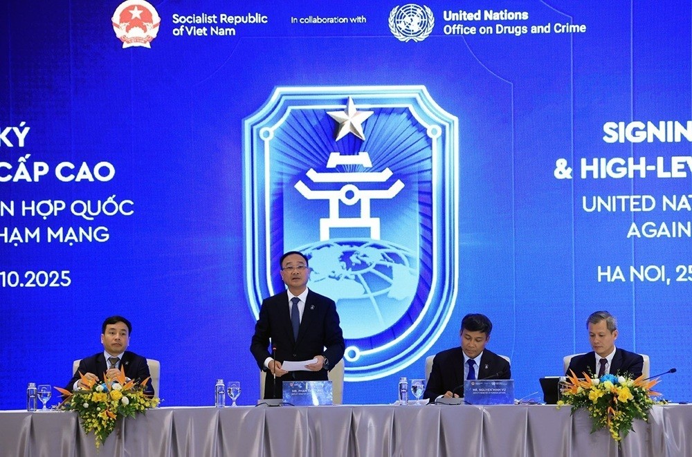 Thượng tướng Phạm Thế Tùng, Thứ trưởng Bộ Công an phát biểu tại buổi họp báo. Ảnh: Tuấn Anh - TTXVN.