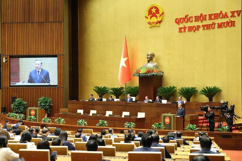 Quốc hội nghe Tổng Bí thư Tô Lâm phát biểu tại hội trường - Ảnh: Duy Linh.