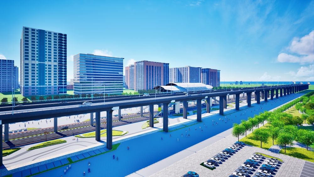 Một nhà ga tuyến monorail của Dự án đầu tư xây dựng Trục đại lộ cảnh quan sông Hồng.