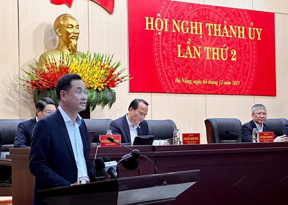 Bí thư Đà Nẵng, ông Lê Ngọc Quang phát biểu tại Hội nghị Thành ủy lần thứ 2.