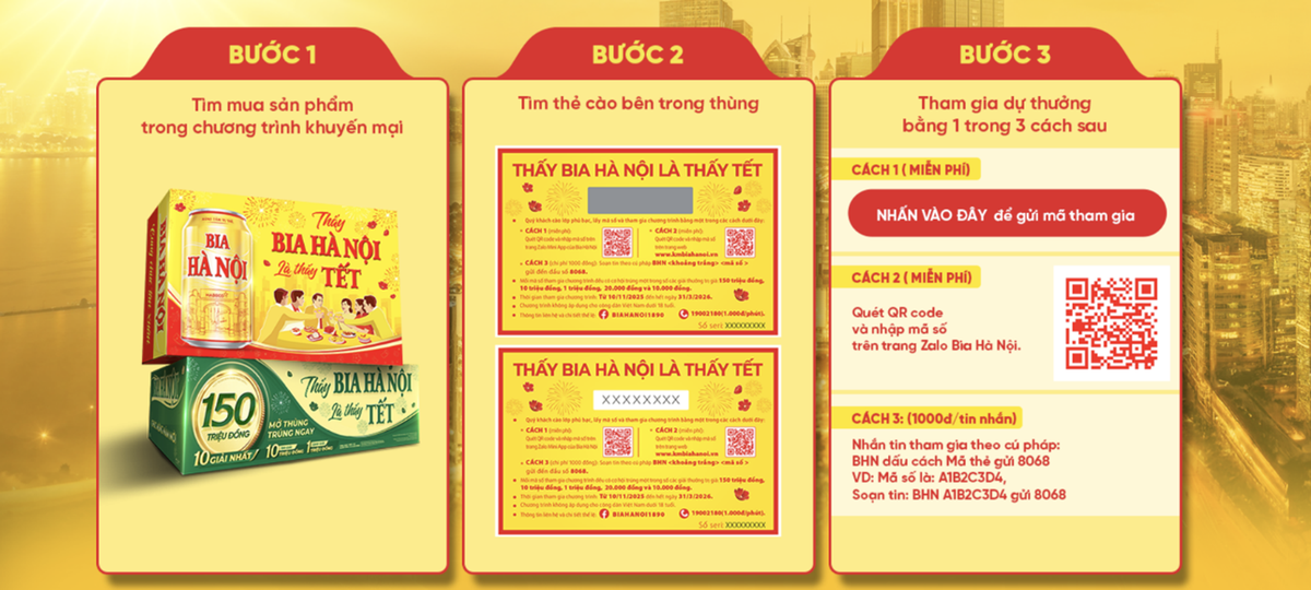 Các bước tham gia chương trình khuyến mại “Thấy Bia Hà Nội là thấy Tết” của Bia Hà Nội Tết 2026