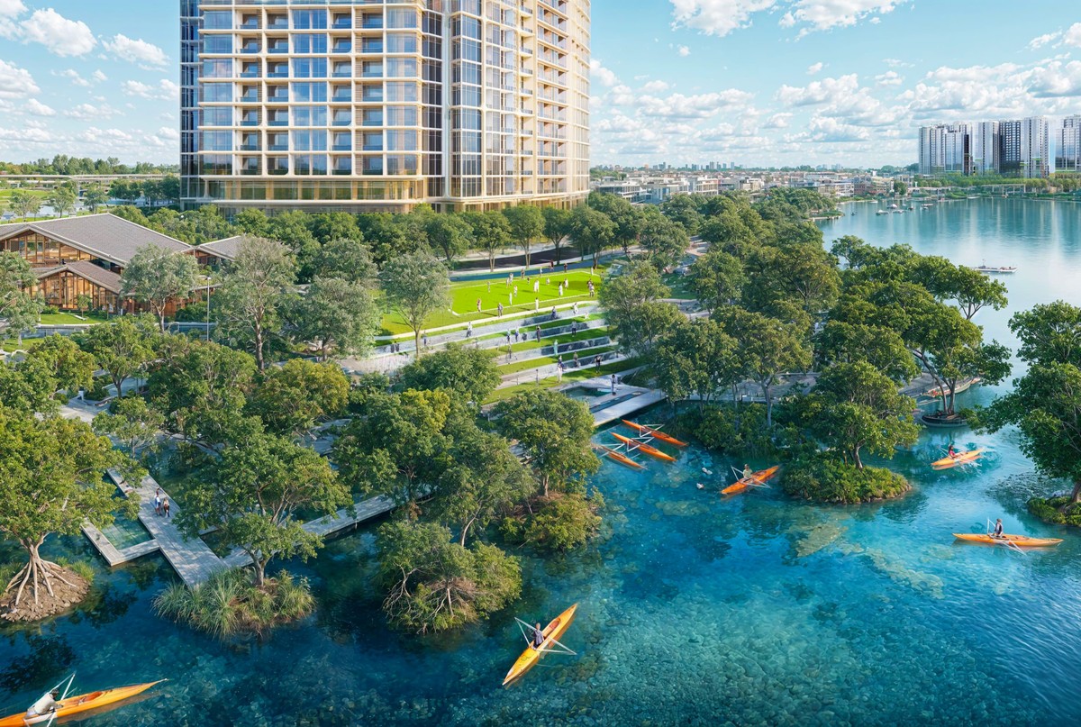 Chuẩn mực sống Wellness tại Đảo Nam được nâng tầm bởi chuỗi tiện ích đẳng cấp, nổi bật với công viên đa lớp và clubhouse khoáng nóng.