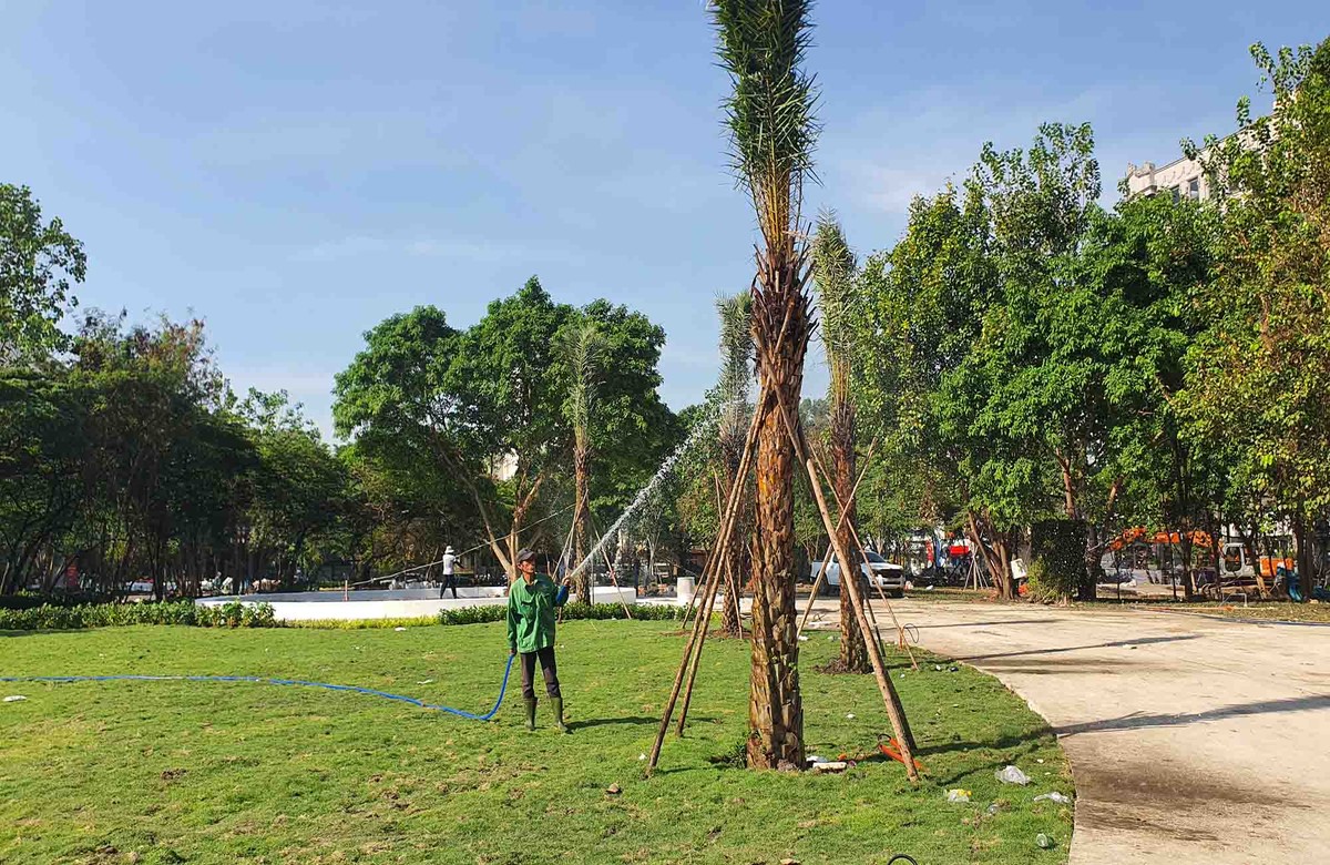 Mặt bằng được dọn dẹp, san gạt, bổ sung thảm cỏ và mảng xanh, từng bước hình thành diện mạo công viên giữa trung tâm Thành phố.
