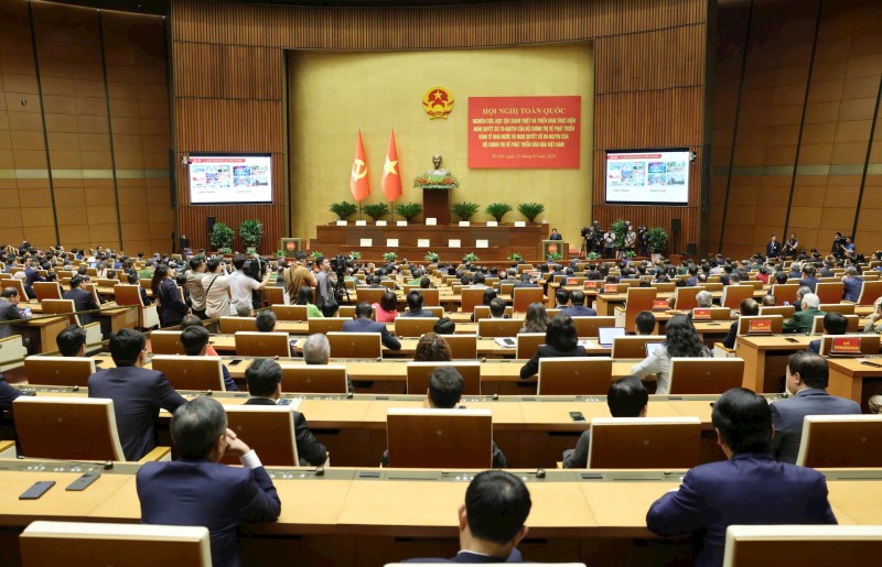 Quang cảnh hội nghị tại điểm cầu Trung ương.