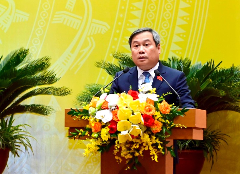 Chủ tịch UBND TP. Hà Nội Vũ Đại Thắng phát biểu nhận nhiệm vụ.