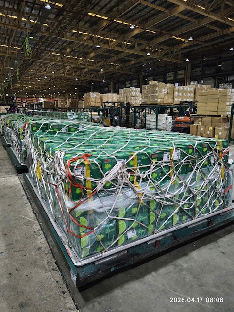 Các lô hàng nông sản từ Việt Nam chuẩn bị được đưa lên máy bay vận chuyển sang Dubai