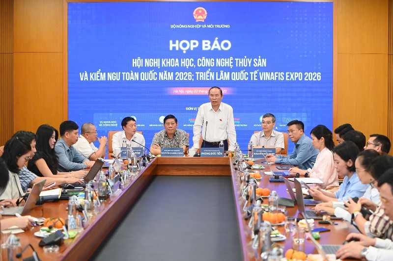 Toàn cảnh họp báo về Hội nghị khoa học, công nghệ thủy sản và kiểm ngư toàn quốc năm 2026.