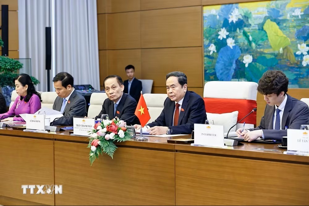 Chủ tịch Quốc hội Trần Thanh Mẫn phát biểu tại cuộc hội kiến Tổng thống Hàn Quốc Lee Jae Myung. (Ảnh: Doãn Tấn/TTXVN)