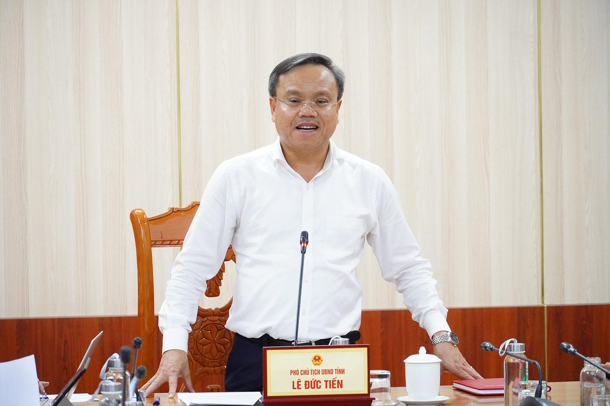 Phó Chủ tịch UBND tỉnh Quảng Trị Lê Đức Tiến phát biểu tại buổi làm việc.