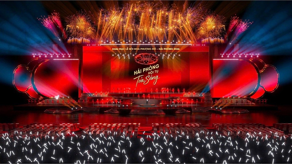 Đêm khai mạc Lễ hội Hoa Phượng đỏ - Hải Phòng 2026 với chủ đề "Hải Phòng - Hội tụ - Tỏa sáng" được đầu tư lớn về công nghệ với hệ thống sân khấu đa tầng, màn hình LED hiện đại