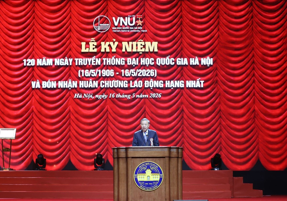 Tổng Bí thư, Chủ tịch nước Tô Lâm phát biểu tại Lễ kỷ niệm 120 năm ngày truyền thống Đại học Quốc gia Hà Nội.