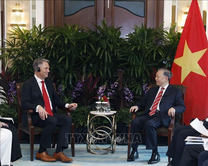 Tổng Bí thư, Chủ tịch nước Tô Lâm tiếp Phó Thủ tướng, Bộ trưởng Quốc phòng Australia Richard Marles. Ảnh: Thống Nhất/TTXVN Tổng Bí thư, Chủ tịch nước Tô Lâm tiếp Phó Thủ tướng, Bộ trưởng Quốc phòng Australia Richard Marles. Ảnh: Thống Nhất/TTXVN