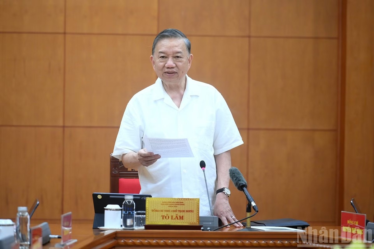 Tổng Bí thư, Chủ tịch nước Tô Lâm phát biểu tại buổi làm việc. Ảnh: Báo Nhân dân. Tổng Bí thư, Chủ tịch nước Tô Lâm phát biểu tại buổi làm việc. Ảnh: Báo Nhân dân.