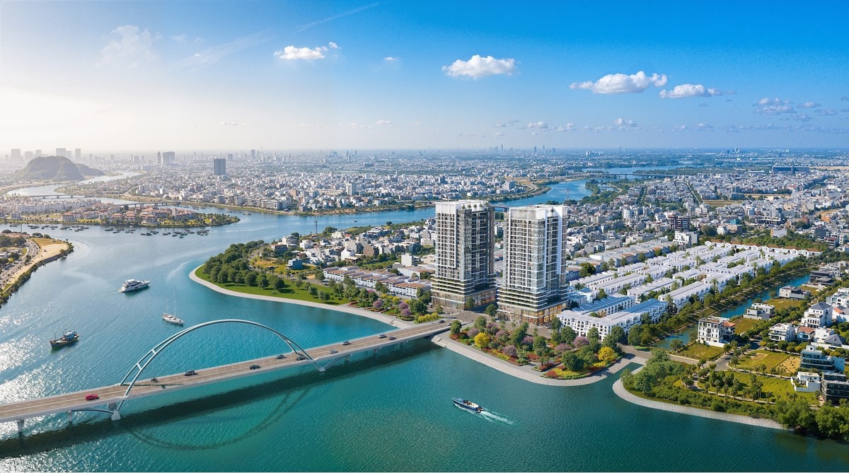 Phối cảnh tháp đôi S-Light Tower tại trung tâm Nam Đà Nẵng soi bóng sông Hàn. Ảnh: Sun Property. Phối cảnh tháp đôi S-Light Tower tại trung tâm Nam Đà Nẵng soi bóng sông Hàn. Ảnh: Sun Property.