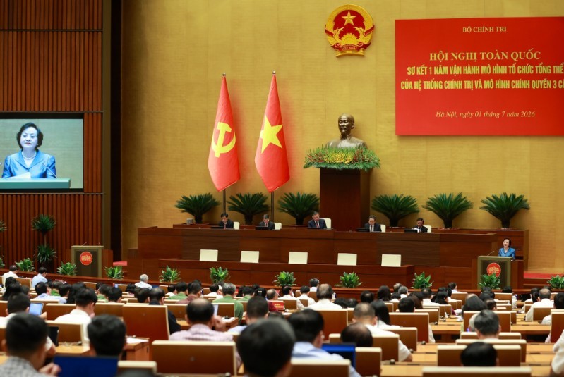 Hội nghị toàn quốc sơ kết 1 năm vận hành mô hình tổ chức tổng thể của hệ thống chính trị, mô hình chính quyền 3 cấp - Ảnh: VGP