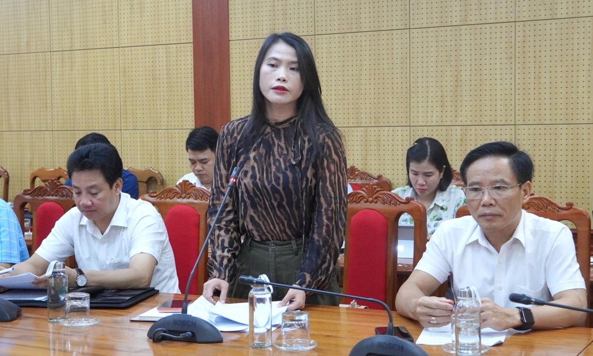 Bà Bùi Thị Thanh Thuý, Phó giám đốc Trung tâm Xúc tiến đầu tư, thương mại và du lịch tỉnh Quảng Trị phát biểu tại cuộc họp. Ảnh: Tiến Nhất Bà Bùi Thị Thanh Thuý, Phó giám đốc Trung tâm Xúc tiến đầu tư, thương mại và du lịch tỉnh Quảng Trị phát biểu tại cuộc họp. Ảnh: Tiến Nhất