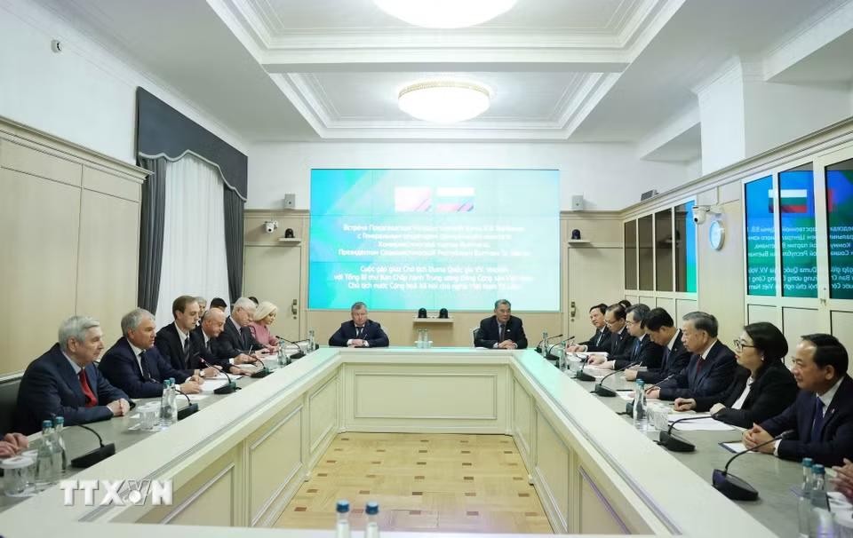 Tổng Bí thư, Chủ tịch nước Tô Lâm hội kiến Chủ tịch Đuma Quốc gia Nga Vyacheslav Volodin - Ảnh: TTXVN