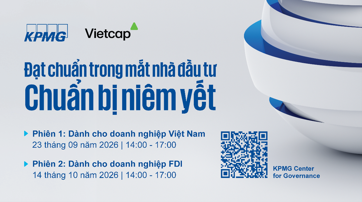 Chương trình do KPMG Việt Nam kết hợp với Công ty Cổ phần Chứng khoán Vietcap (Vietcap) đồng tổ chức. Chương trình do KPMG Việt Nam kết hợp với Công ty Cổ phần Chứng khoán Vietcap (Vietcap) đồng tổ chức.