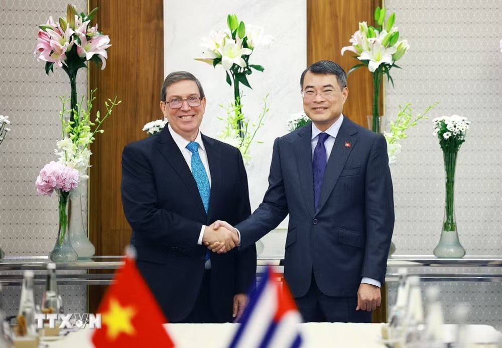 Thủ tướng Lê Minh Hưng tiếp Bộ trưởng Ngoại giao Cuba Bruno Rodríguez Parrilla. (Ảnh: Dương Giang/TTXVN)