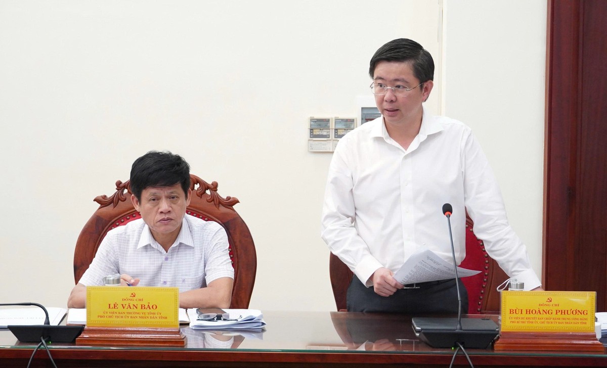 Chủ tịch UBND tỉnh Quảng Trị Bùi Hoàng Phương phát biểu tại cuộc họp.