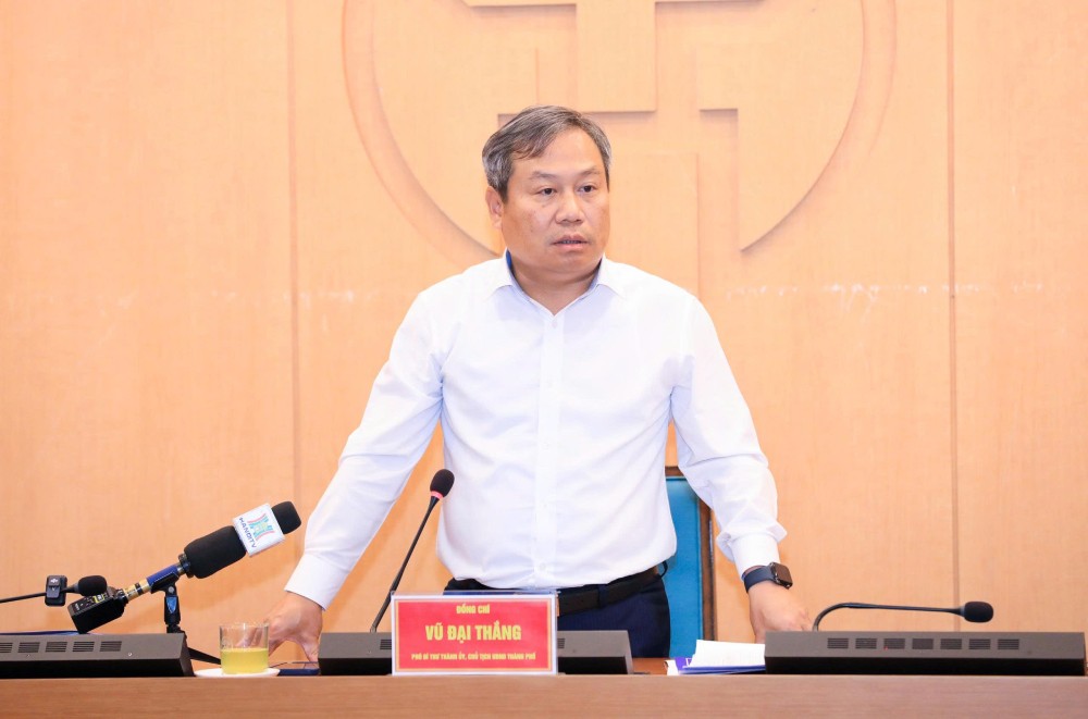 Chủ tịch UBND TP. Hà Nội Vũ Đại Thắng phát biểu chỉ đạo tại cuộc họp. Chủ tịch UBND TP. Hà Nội Vũ Đại Thắng phát biểu chỉ đạo tại cuộc họp.