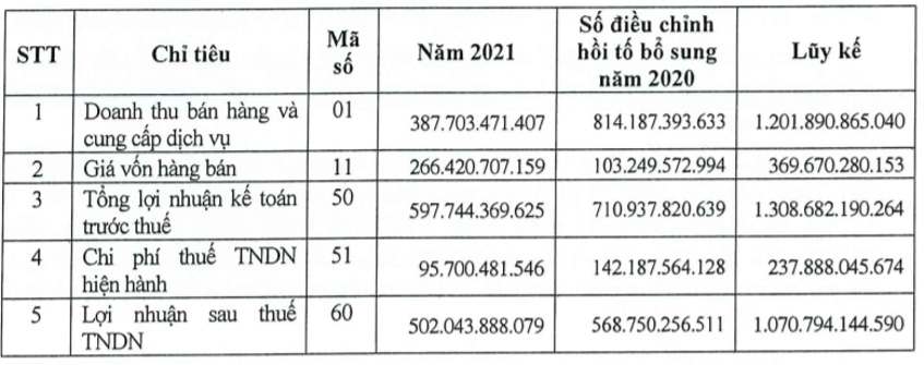 Số liệu Báo cáo tài chính riêng công ty mẹ năm 2021 Số liệu Báo cáo tài chính riêng công ty mẹ năm 2021