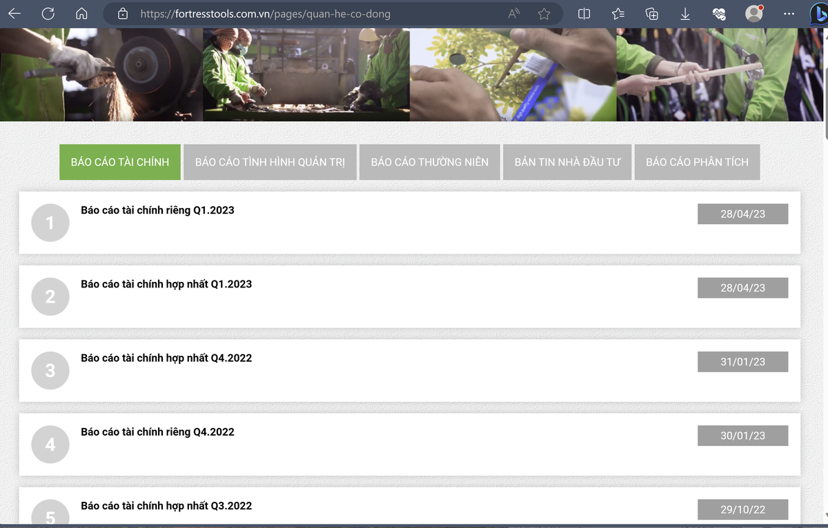 Ảnh chụp màn hình trang web của Ngũ Kim Fortres ngày 19/10/2023.