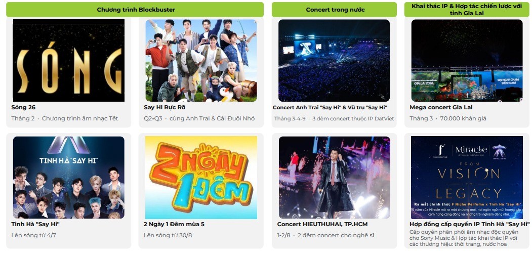 Các chương trình Blockbuster, concert &amp; các sự kiện trực tiếp lên sóng góp phần tạo nên kết quả kinh doanh tích cực của DatVietVAC trong 9 tháng đầu năm 2026