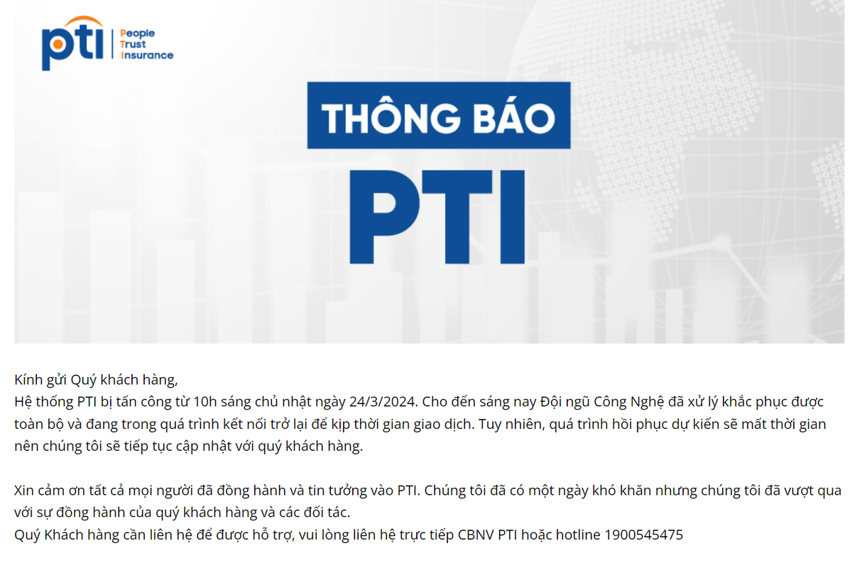 Đến chiều 25/3/2024, trang web của PTI vẫn chưa thể đăng nhập