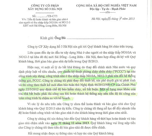 Khách hàng tố dự án nhà thu nhập thấp của HANCO3 chậm bàn giao nhà ảnh 1