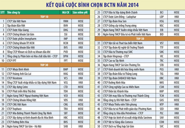 Tiêu chí và kết quả Cuộc bình chọn Báo cáo thường niên 2014 ảnh 2