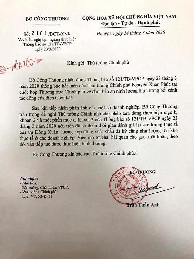 Bộ Công Thương kiến nghị hoãn quyết định tạm ngừng xuất khẩu gạo ảnh 1