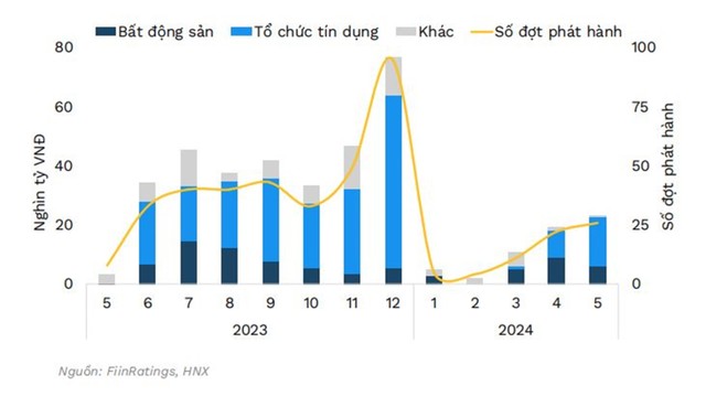 Thị trường sơ cấp trong tháng 5/2024 tiếp tục tăng trưởng cả về số đợt và giá trị phát hành.