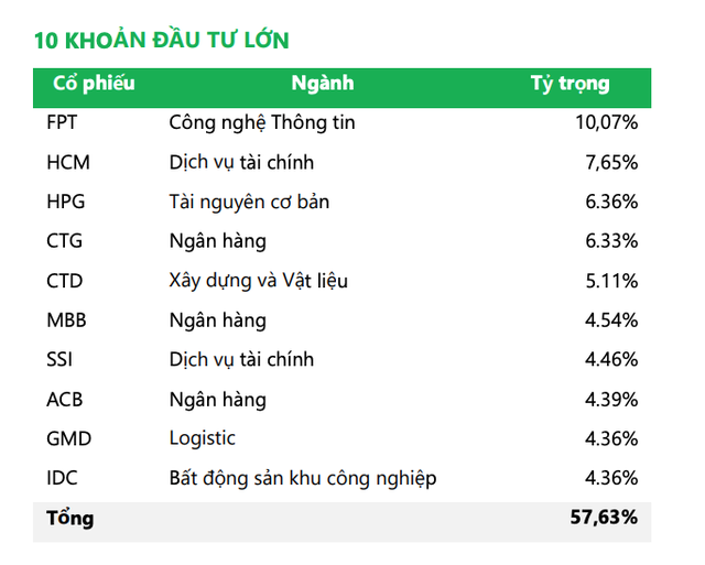 10 khoản đầu tư lớn nhất trong danh mục của NTPPF tính tới cuối tháng 6/2024