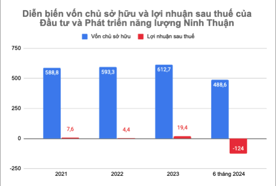 Lợi nhuận sau thuế của Đầu tư và Phát triển năng lượng Ninh Thuận lao dốc mạnh nửa đầu năm 2024 (đơn vị: tỷ đồng)