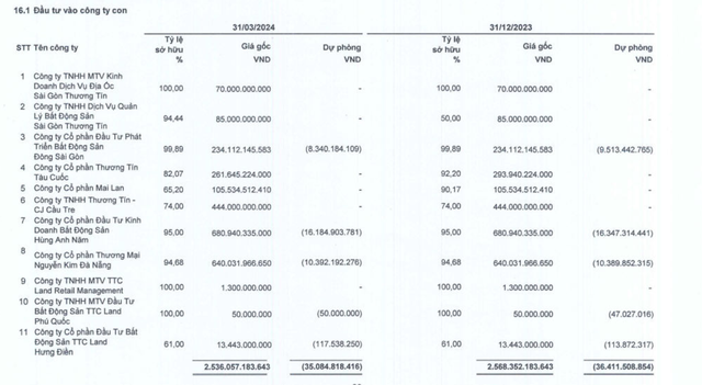 Danh sách 11 công ty con của TTC Land tính tới 31/3/2024