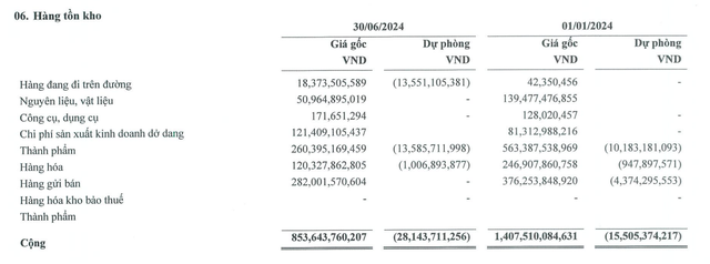 TMT tăng trích lập giảm giá tồn kho trong nửa đầu năm 2024