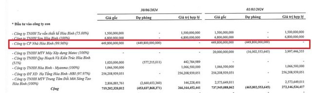 Xây dựng Hoà Bình (HBC) đã trích lập toàn bộ 449,8 tỷ đồng đầu tư vào Nhà Hoà Bình