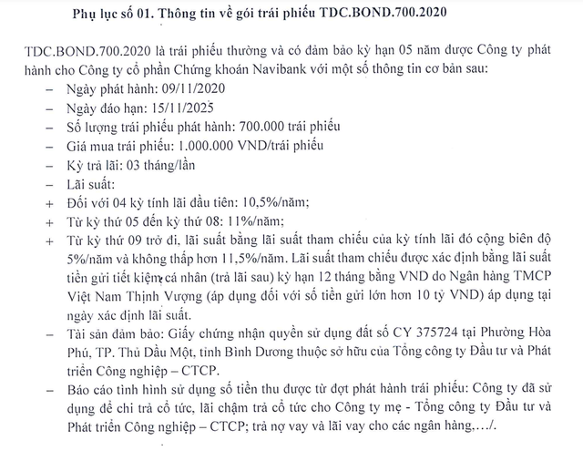 Thông tin mã trái phiếu TDC.BOND.700.2020