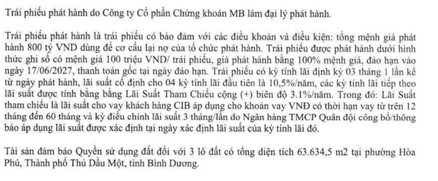 Becamex IDC thuyết minh một trái phiếu mệnh giá 800 tỷ đồng và đáo hạn ngày 17/6/2027 tại thời điểm 30/6/2024