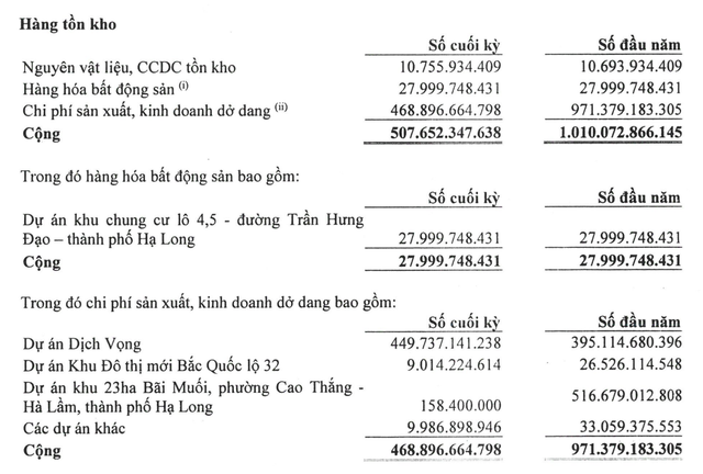 Cơ cấu tồn kho của Lideco tại thời điểm 30/9/2024