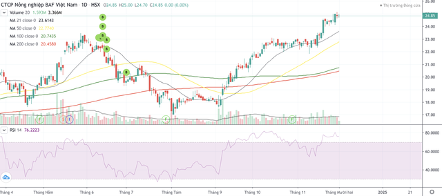 Cổ phiếu BAF duy trì vùng quá mua kéo dài sau nhịp tăng nóng
