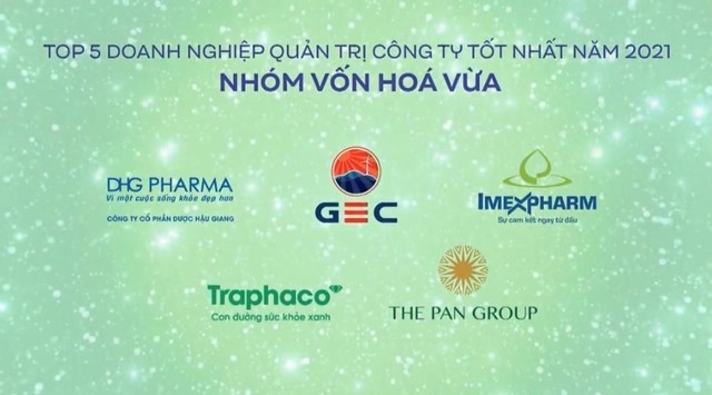 GEC đoạt giải Top 5 Doanh nghiệp Quản trị Công ty tốt nhất năm 2021 - nhóm vốn hóa vừa GEC đoạt giải Top 5 Doanh nghiệp Quản trị Công ty tốt nhất năm 2021 - nhóm vốn hóa vừa